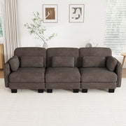 Divano modulare lineare 3 posti 253x88x88 cm con cuscini in ciniglia marrone