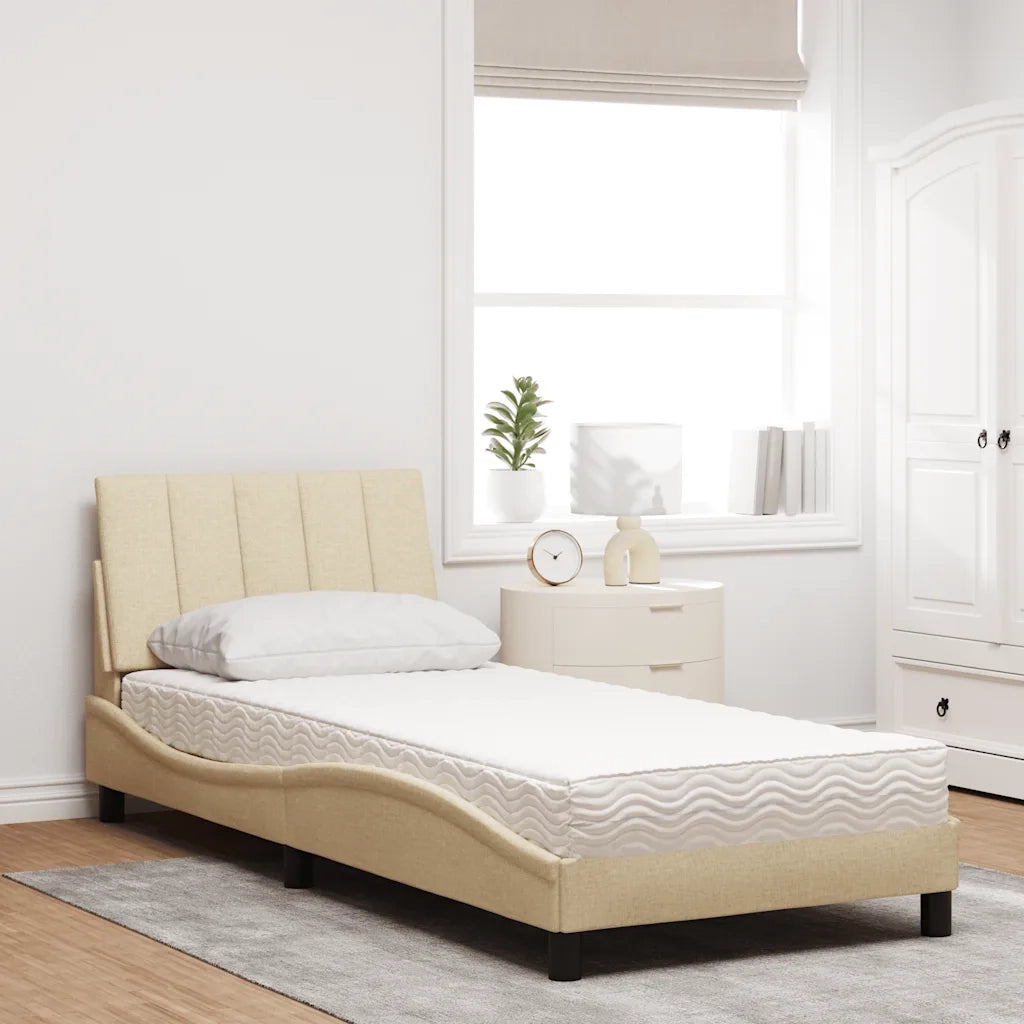 Letto con Materasso Hanko Crema 90x190 cm in Tessuto