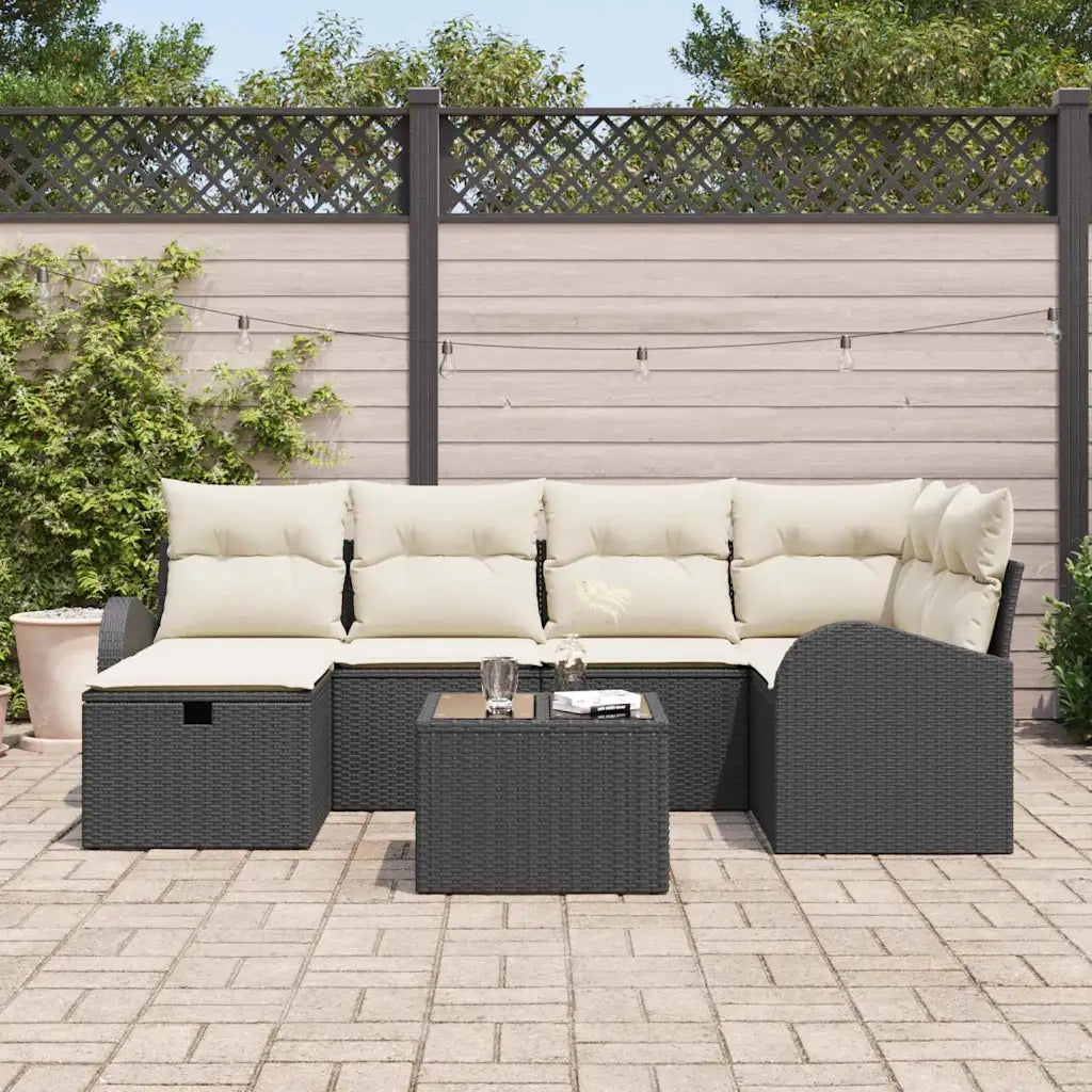 Set di divani con cuscino 7 pcs Nero e Crema polyrattan