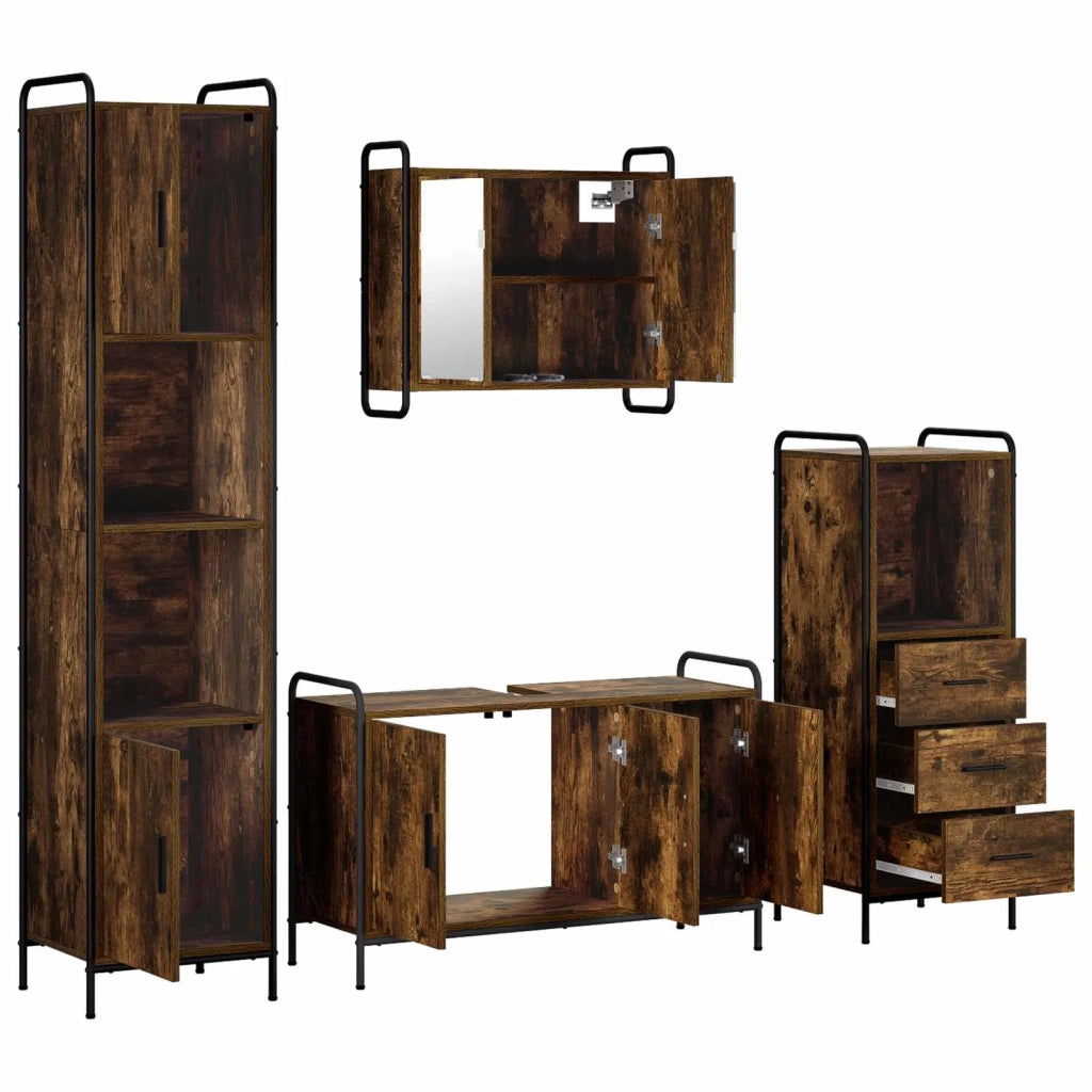 Set di Armadi da Bagno 4 pz Rovere Fumo 40 x 36 x 181 cm 3444623