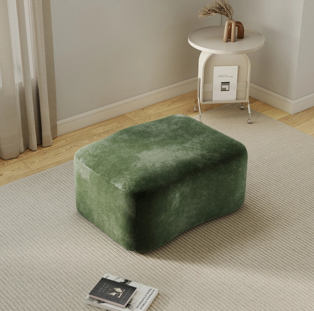 Pouf in velluto verde DESMIU senza struttura, modulare e confortevole