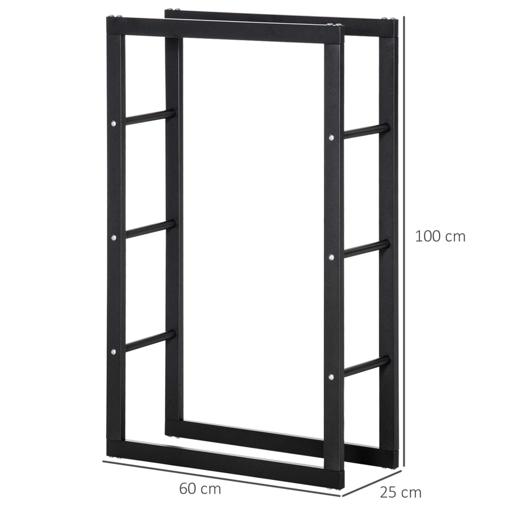 Portalegna in acciaio nero resistente fino a 97 kg, 60x25x100 cm