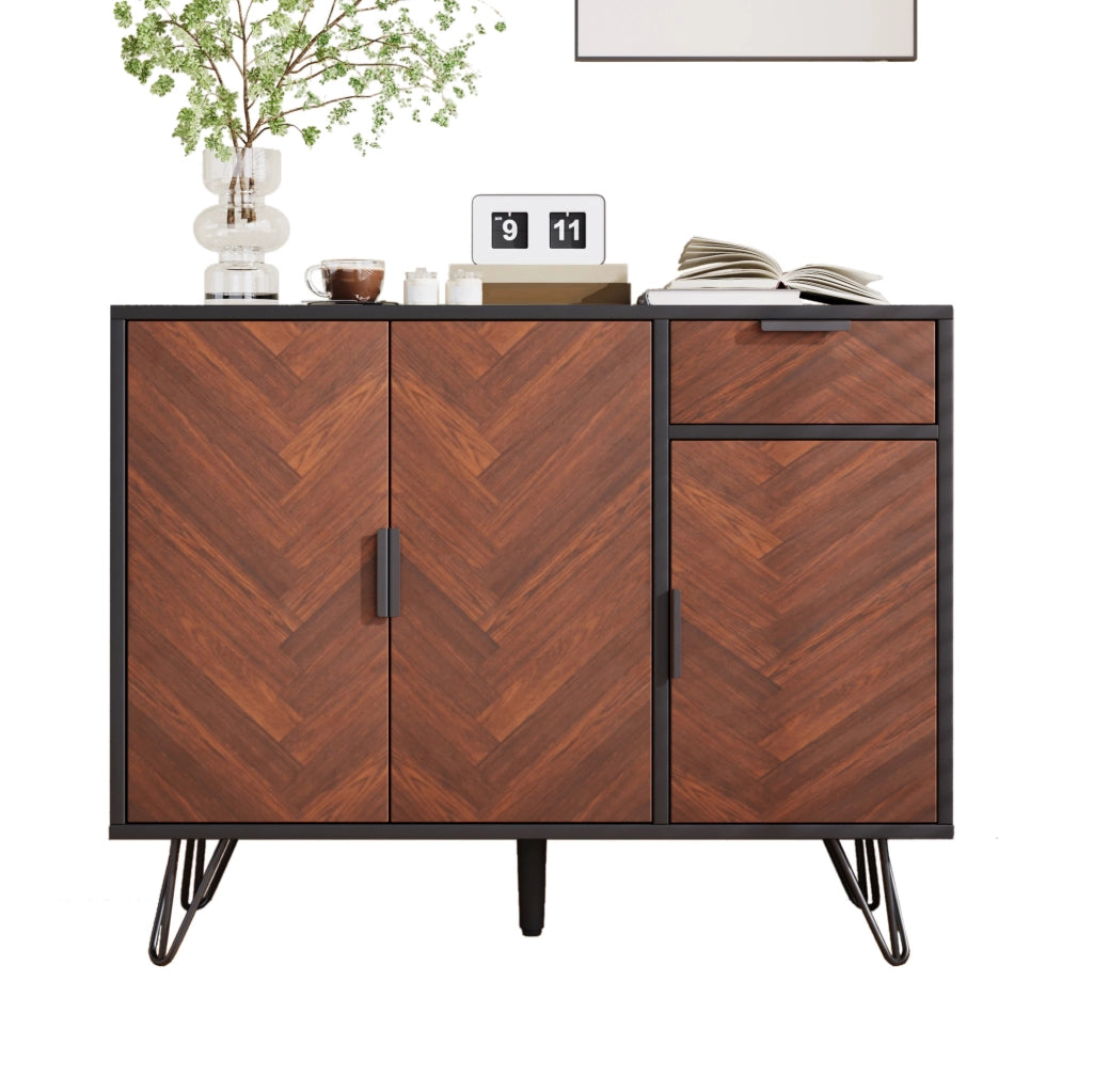 Credenza moderna nera e effetto legno con cassetto