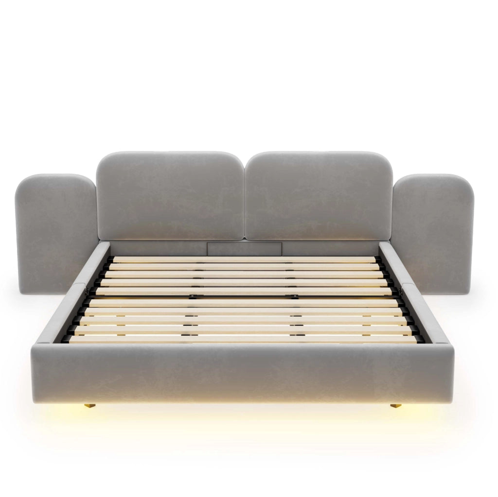LETTO Imbottito Contenitore 180x200 cm Velluto Grigio con LED e USB