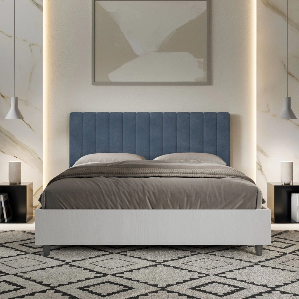 Letto Matrimoniale 160x200 cm con Rete e Contenitore Kaia Blu