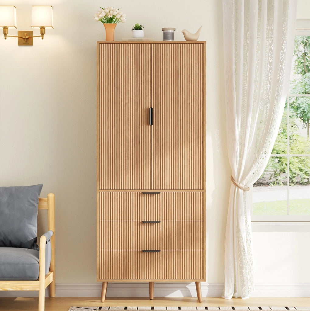 Mobile contenitore 75x35x180 cm con 2 ante e 3 cassetti in MDF naturale