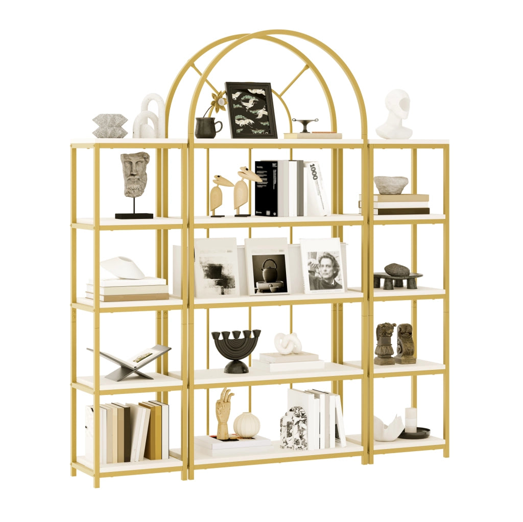 Libreria modulare a 3 elementi 163x30x184 cm in MDF e acciaio bianco oro
