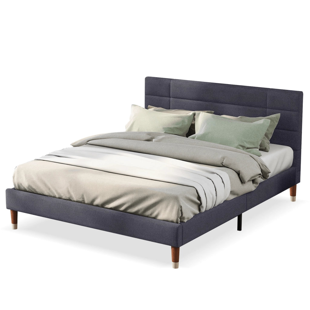 Letto matrimoniale 140 × 200 cm 2 posti con testiera imbottita e spazio sottoletto, materasso incluso, grigio