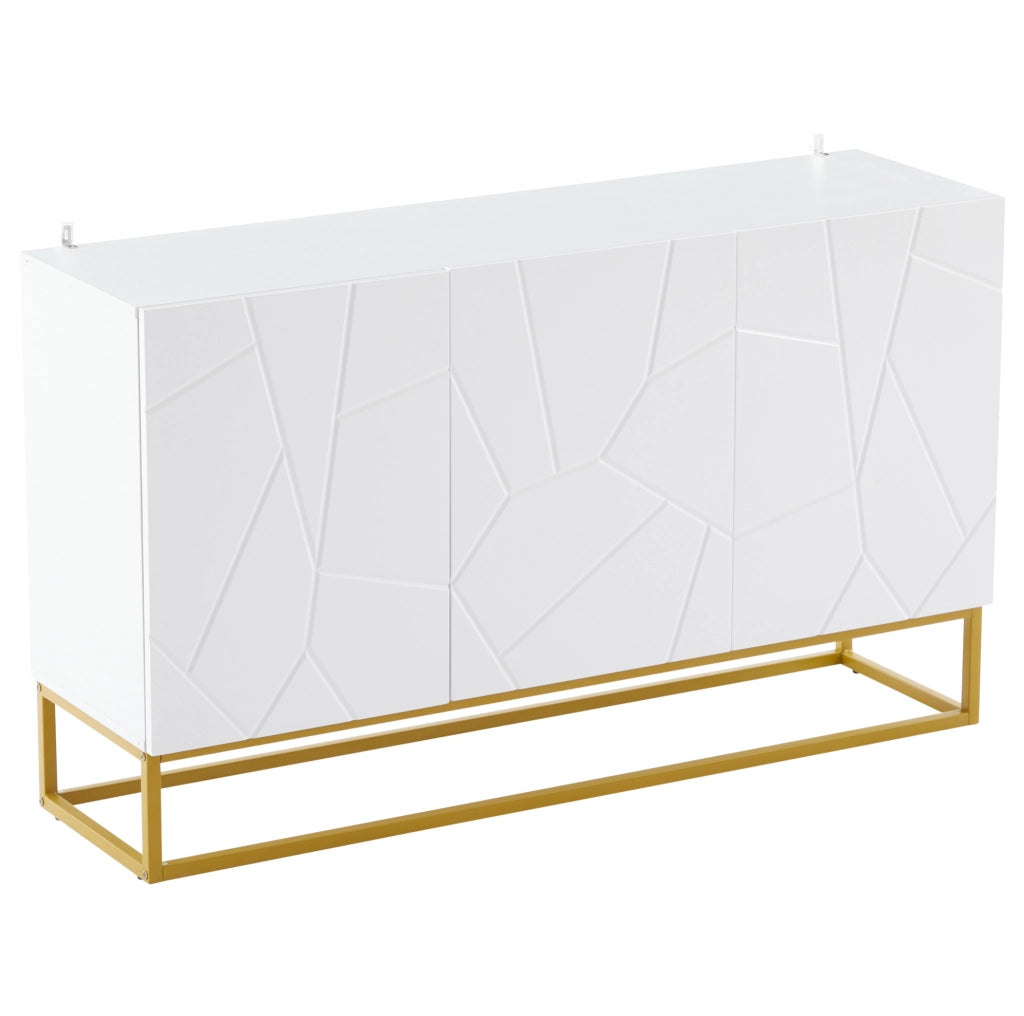 Sideboard moderno bianco in truciolato lucido 130x38x76 cm con 3 ante e ripiani regolabili
