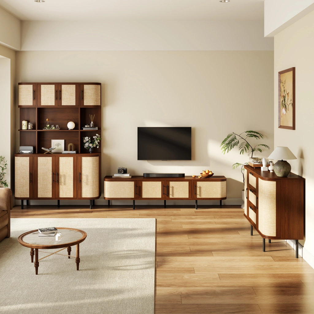Set mobili TV in MDF noce 180x40x45 cm con madia e colonna
