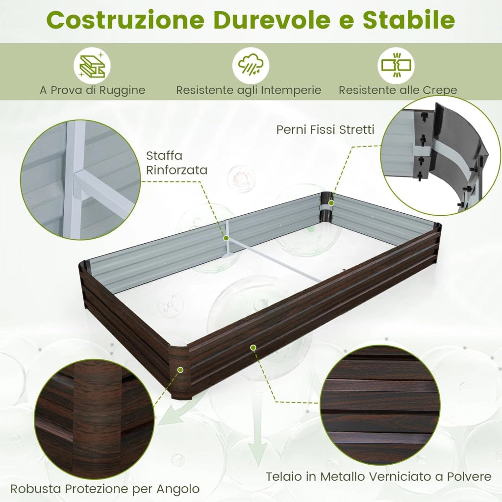 Fioriera in Metallo 240 x 120 x 30 CM, Orto Rialzato con Base Aperta, Aiuola da Esterno per Piante, Verdure, Frutta, Erbe Aromatiche e Fiori