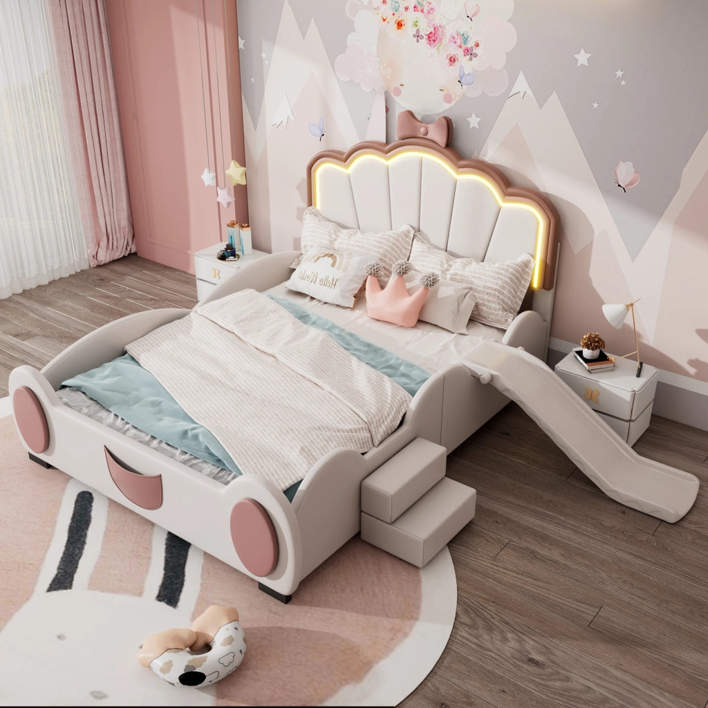 letto cartoon in pu rosa bianco 140 x 200 cm