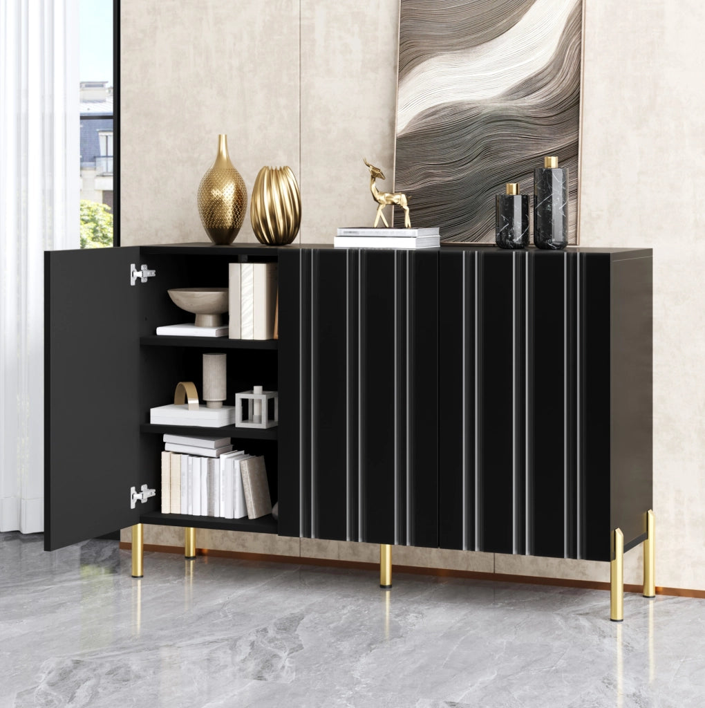 SIDEBOARD 3 Ante 120x35,5x80 cm Nero in MDF e Truciolare