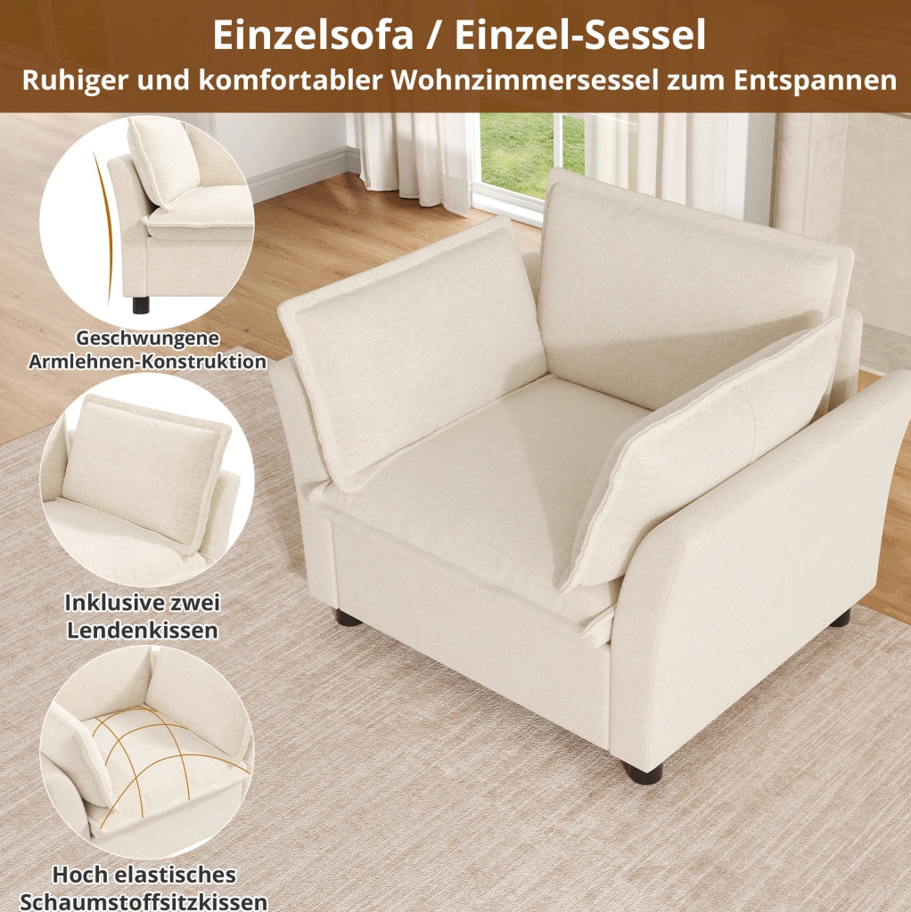 Poltrona relax 1 posto 90x81x87 cm in chenille con cuscini rimovibili; beige