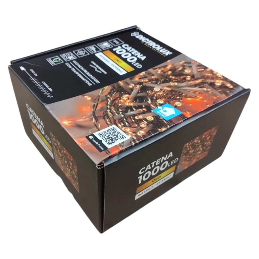 LUCI LED ORO 1000 LED 20 MT INTERNO ESTERNO CAVO TRASPARENTE