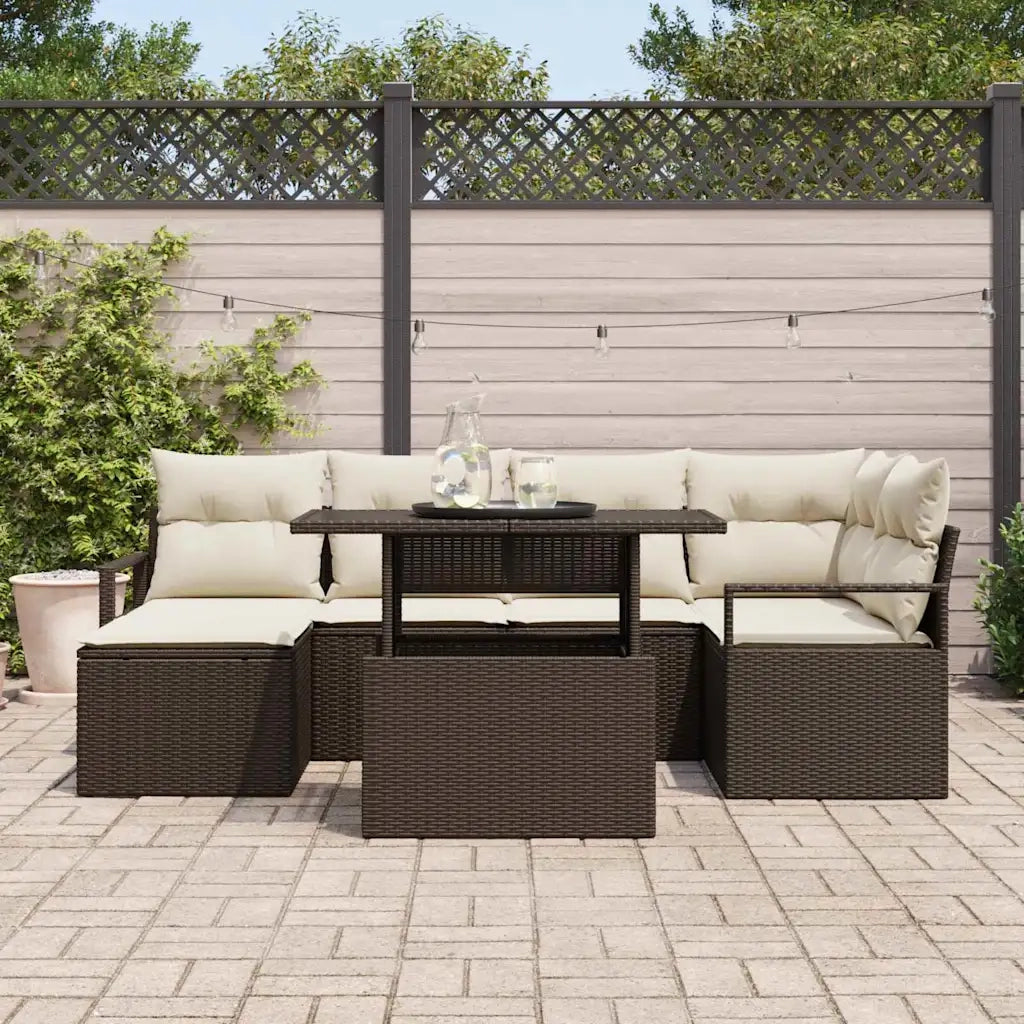 Set Divano da Giardino 7 pcs Marrone Poly Rattan