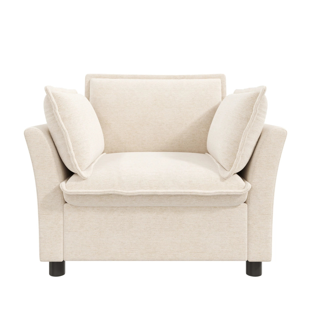Poltrona con braccioli 90x81x87 cm in ciniglia beige con 2 cuscini rimovibili