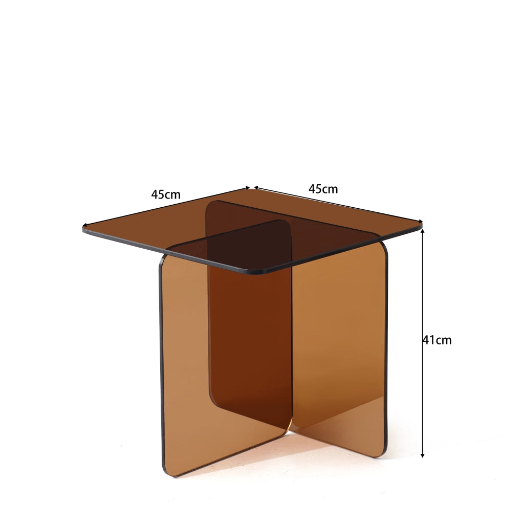 Tavolino laterale curvato in vetro temperato marrone per divano e esterni impermeabile 45 × 45 × 51 cm
