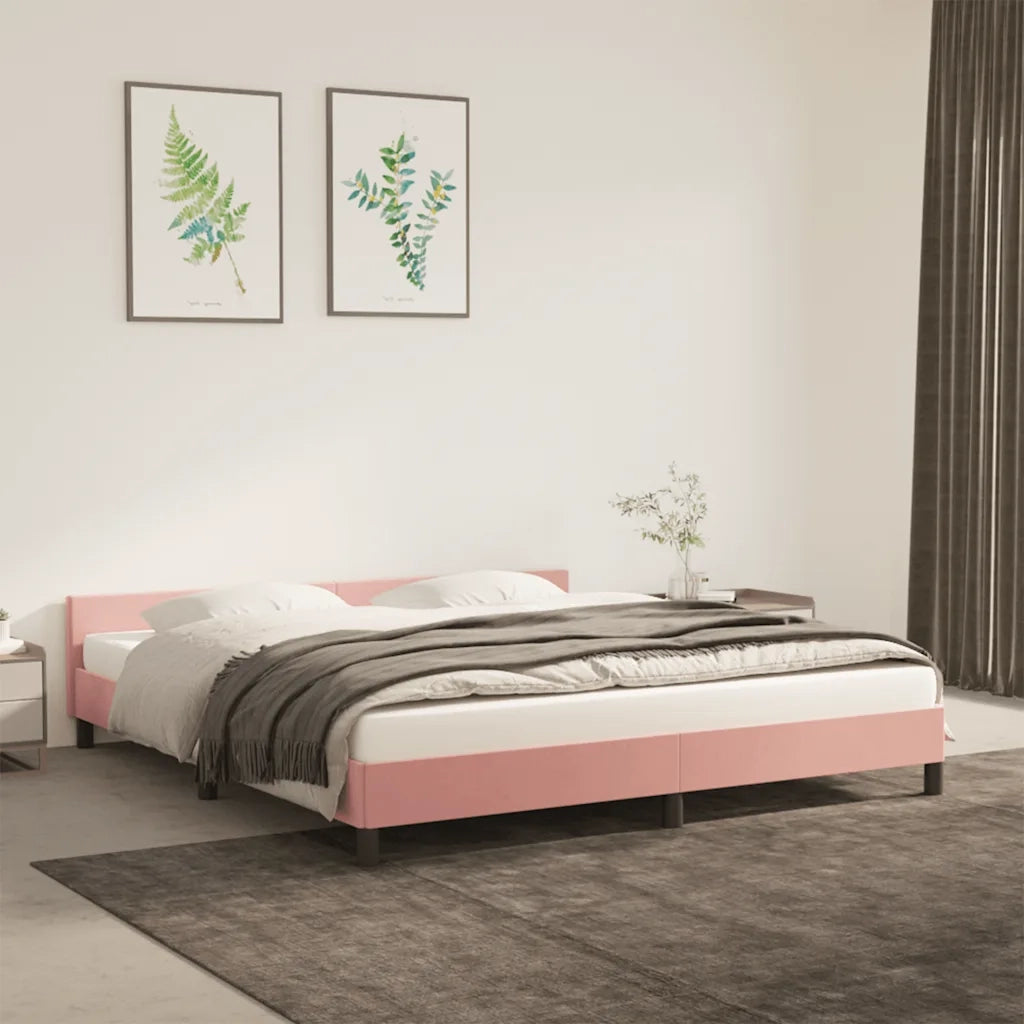 Giroletto con Testiera senza Materasso Rosa 160x200 cm Velluto 347584