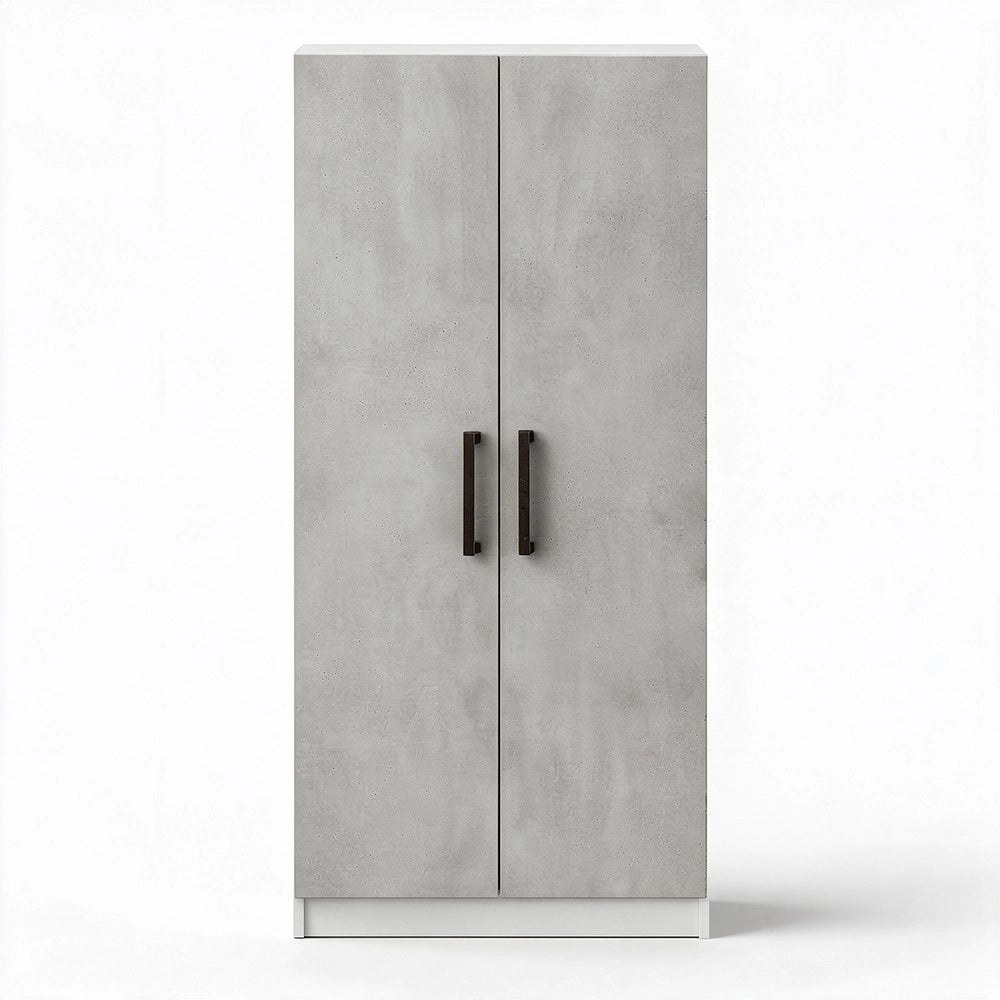 Armadio 2 Ante 90 cm H 247 cm Bianco e cemento Made in Italy