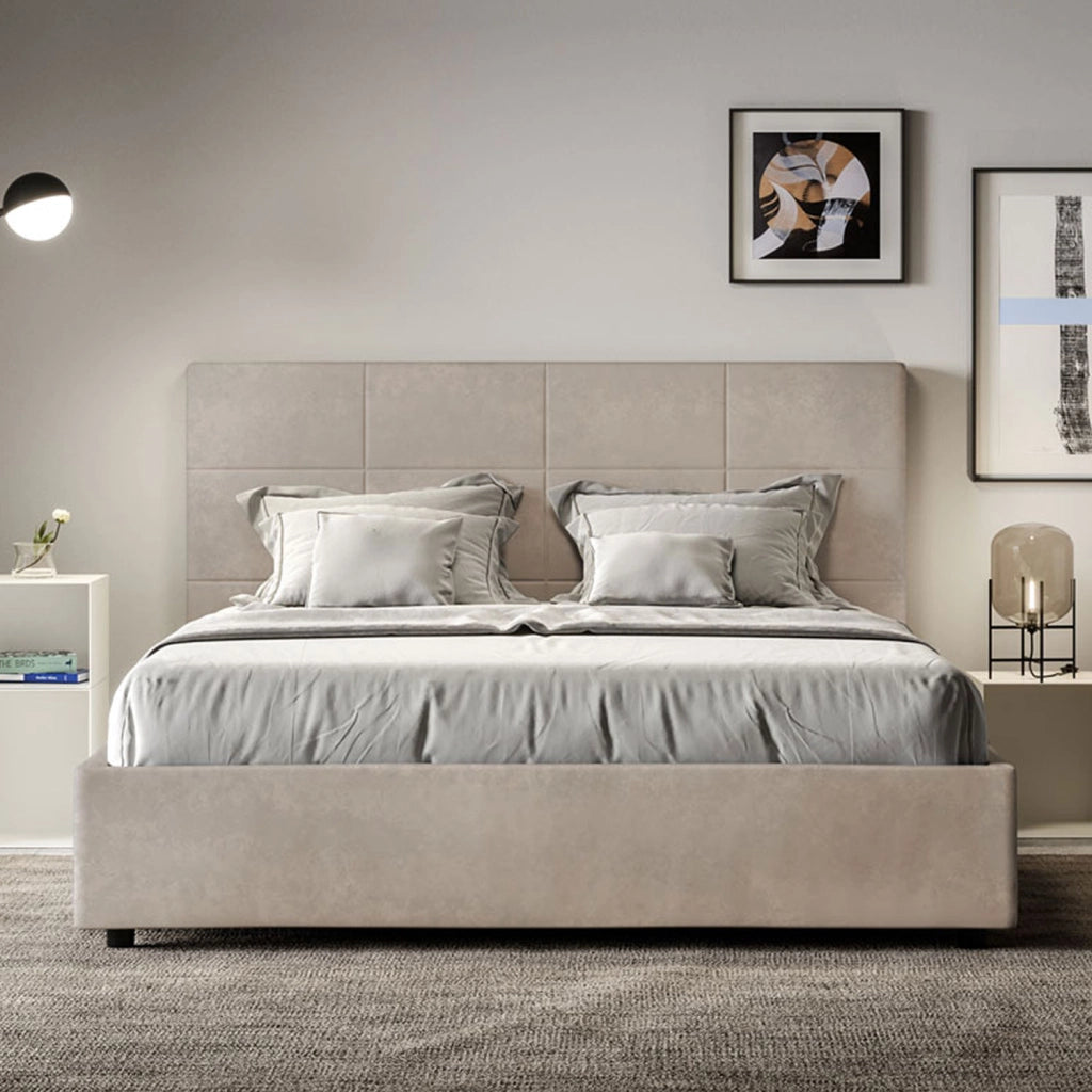 BS COM Letto una piazza e mezza senza rete imbottito 130x200 microfibra sabbia