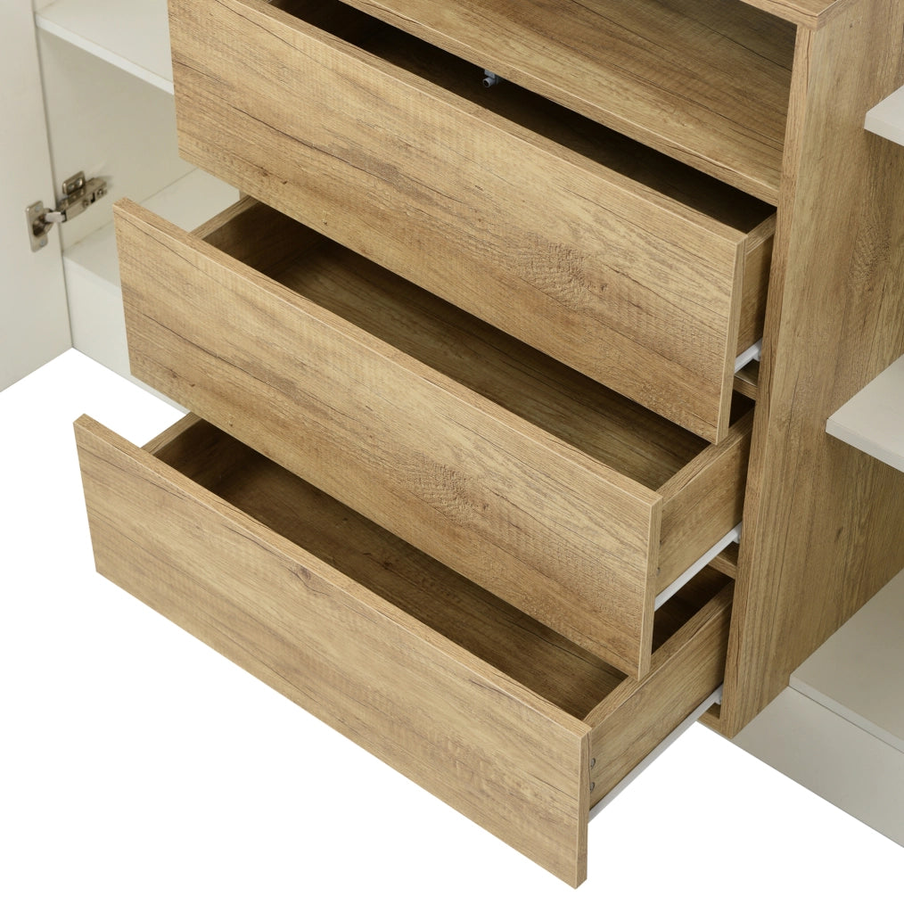 Madia Moderna 140 cm in MDF Lucido Bianco e Legno con Luci LED Multicolori