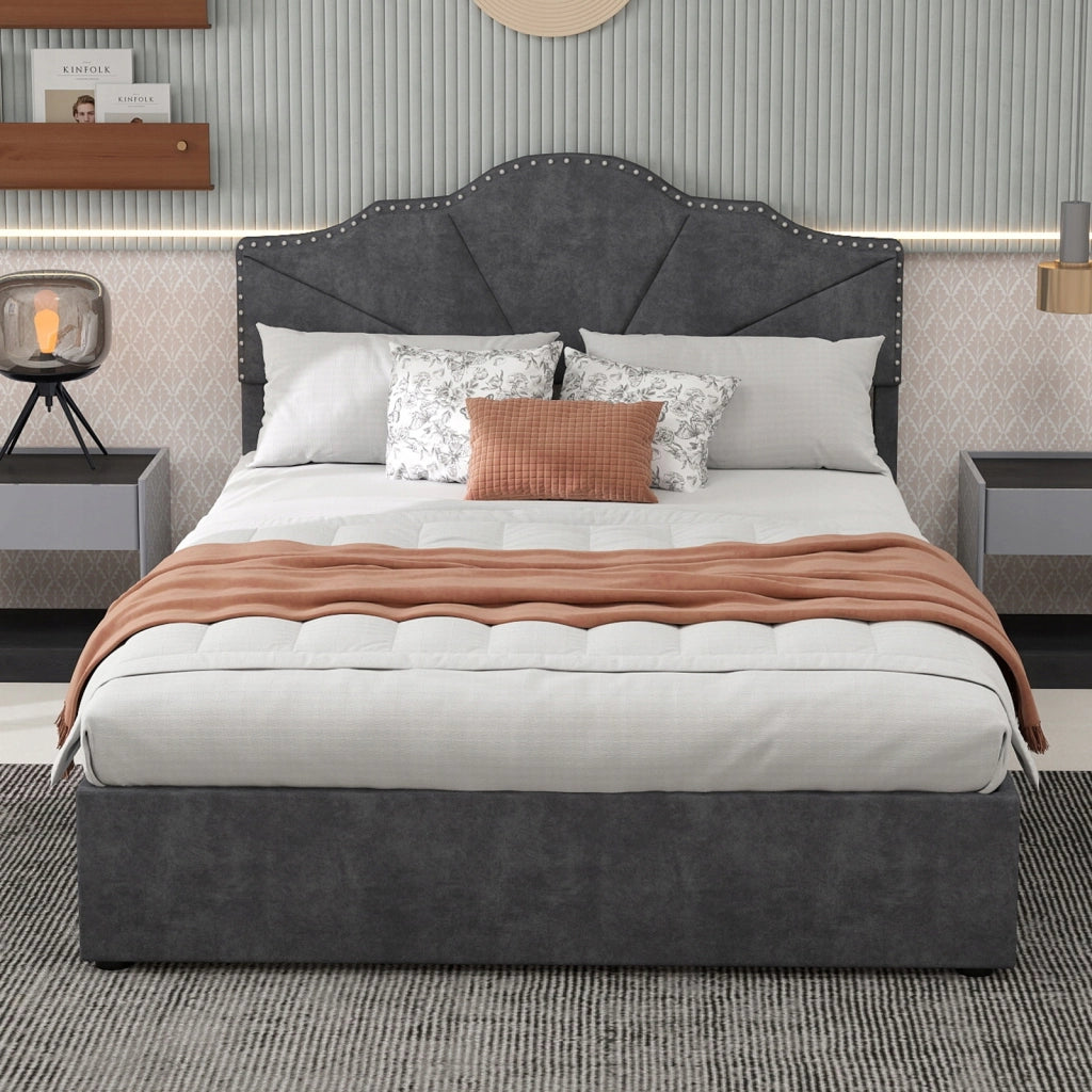 Letto imbottito 160x200 grigio con base sollevabile - Xylo