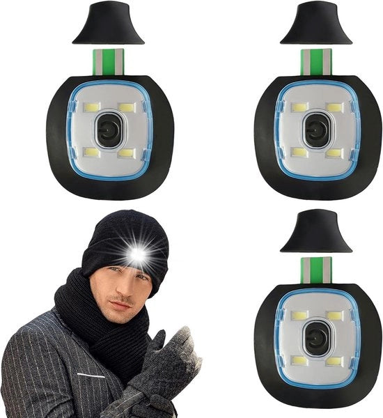 Lampette di riserva per cappello - 3 pezzi illuminazione LED - ricaricabili via USB - luce bianca.