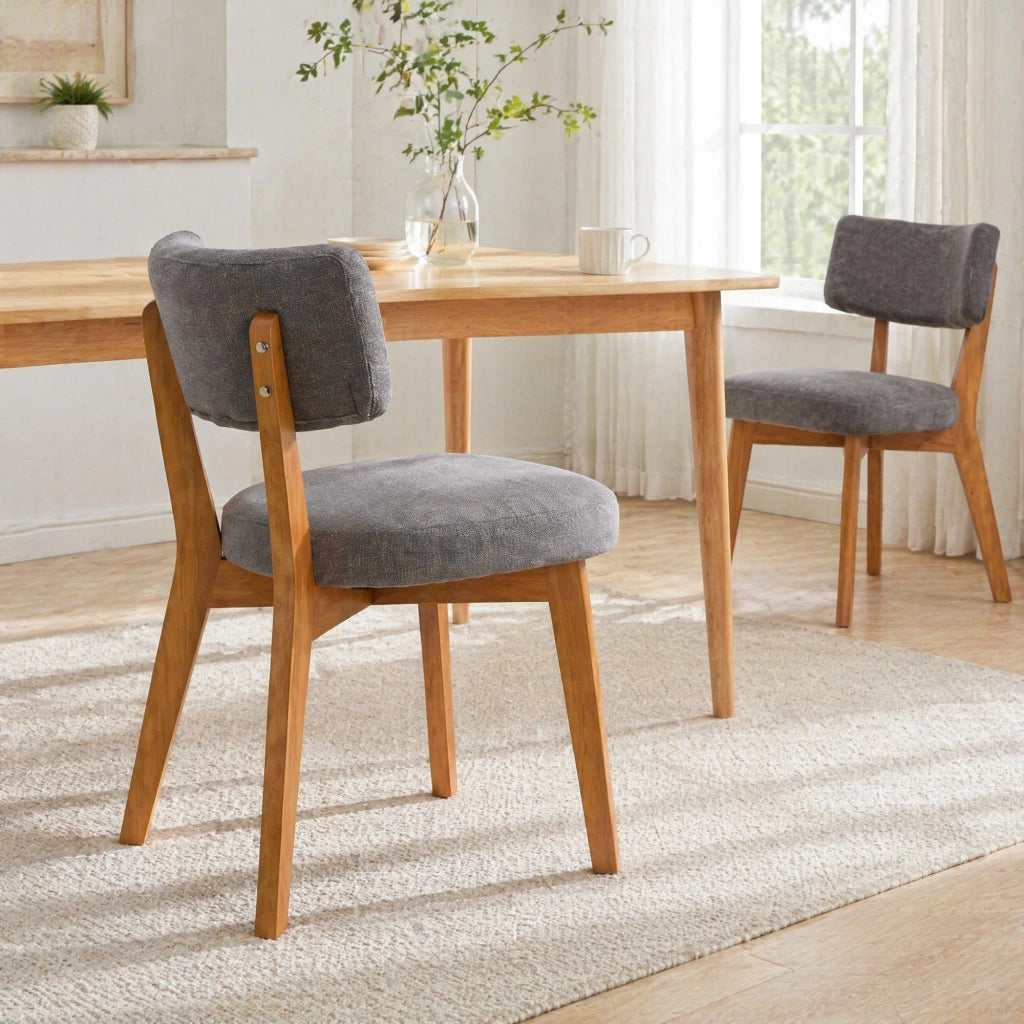 Set 2 sedie da pranzo imbottite grigie con gambe in legno massello HOMVRA