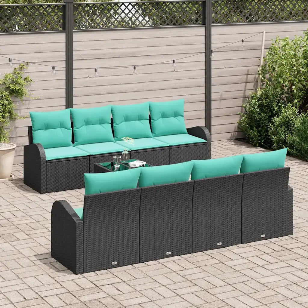 Set di divani con cuscino 9 pcs Nero e Turchese polyrattan 3354645