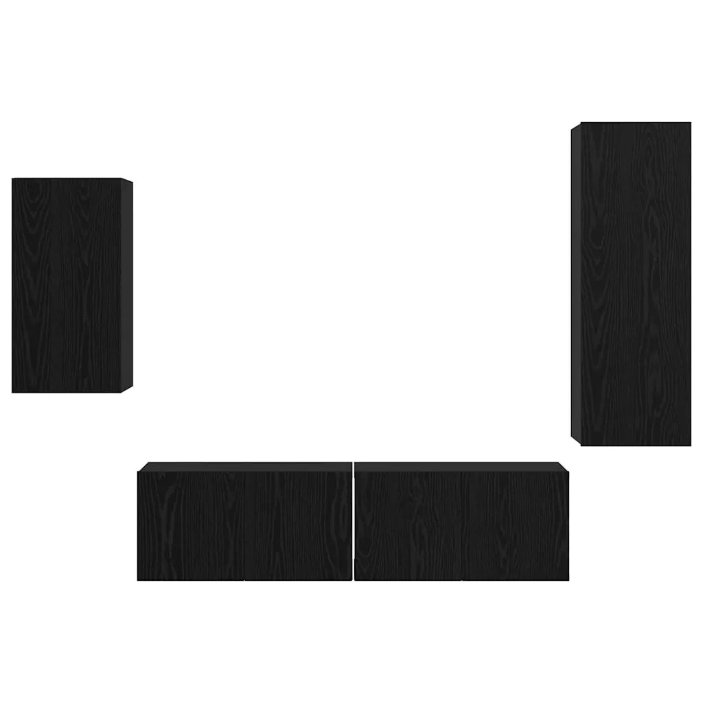Set mobile TV 4 pz | Armadietto TV | Mobile Porta TV Rovere Nero Legno multistrato