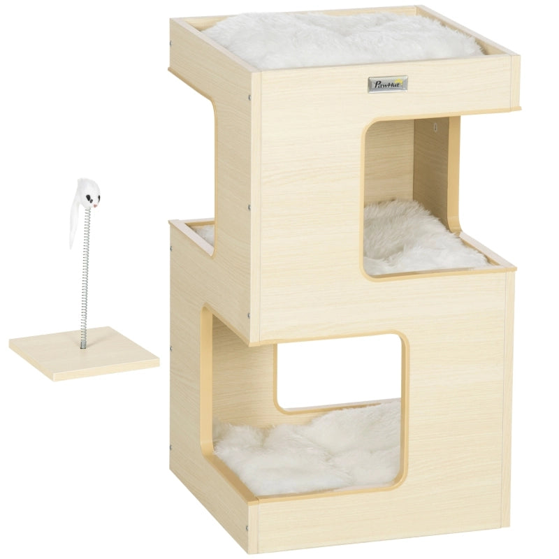 Tana per gatti a 3 livelli con due rifugi; cuccia superiore; cuscini lavabili e gioco con topo 34 × 34 × 60 cm