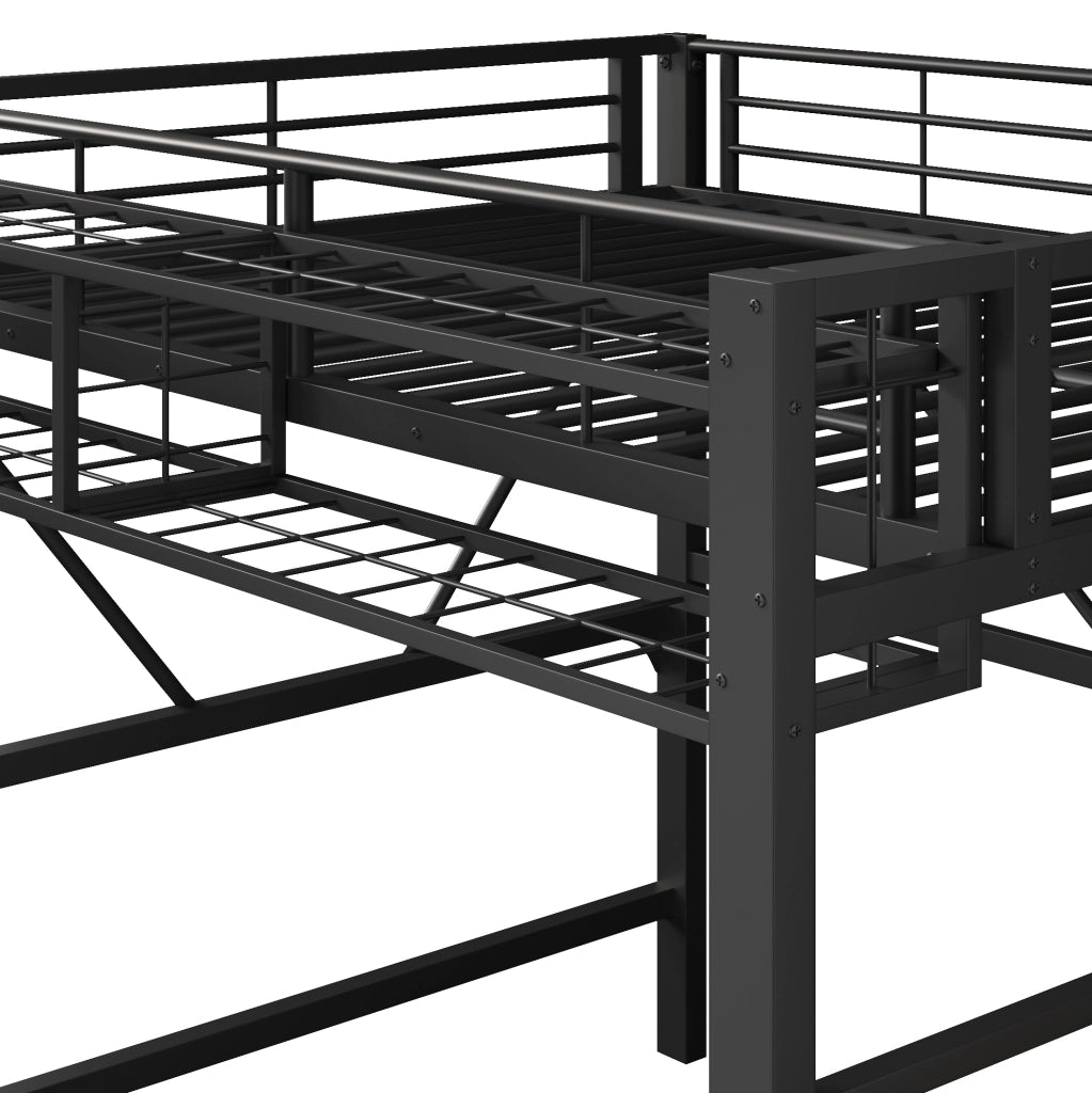 Letto a soppalco 140x200 cm con LED e scala a ripiani in metallo e MDF nero