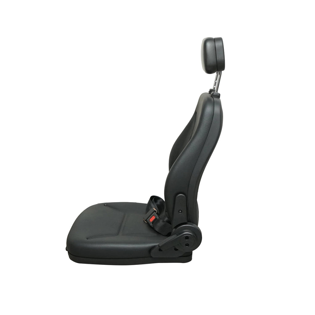 Sedile universale con cintura di sicurezza e poggiatesta per macchine agricole o industriali, carrelli elevatori.