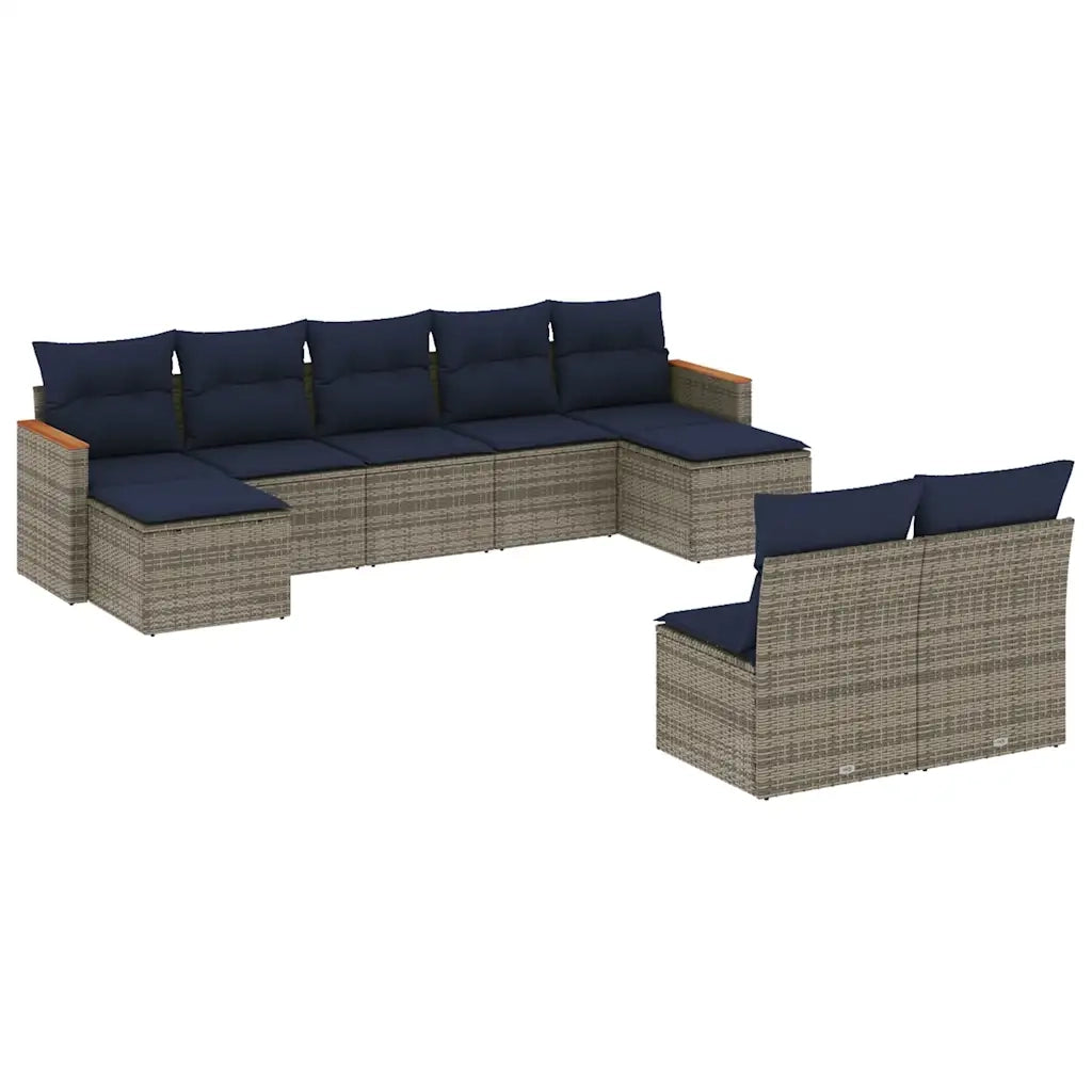 Set Divani da Giardino 9 pz con Cuscini Grigio in Polyrattan 3226376