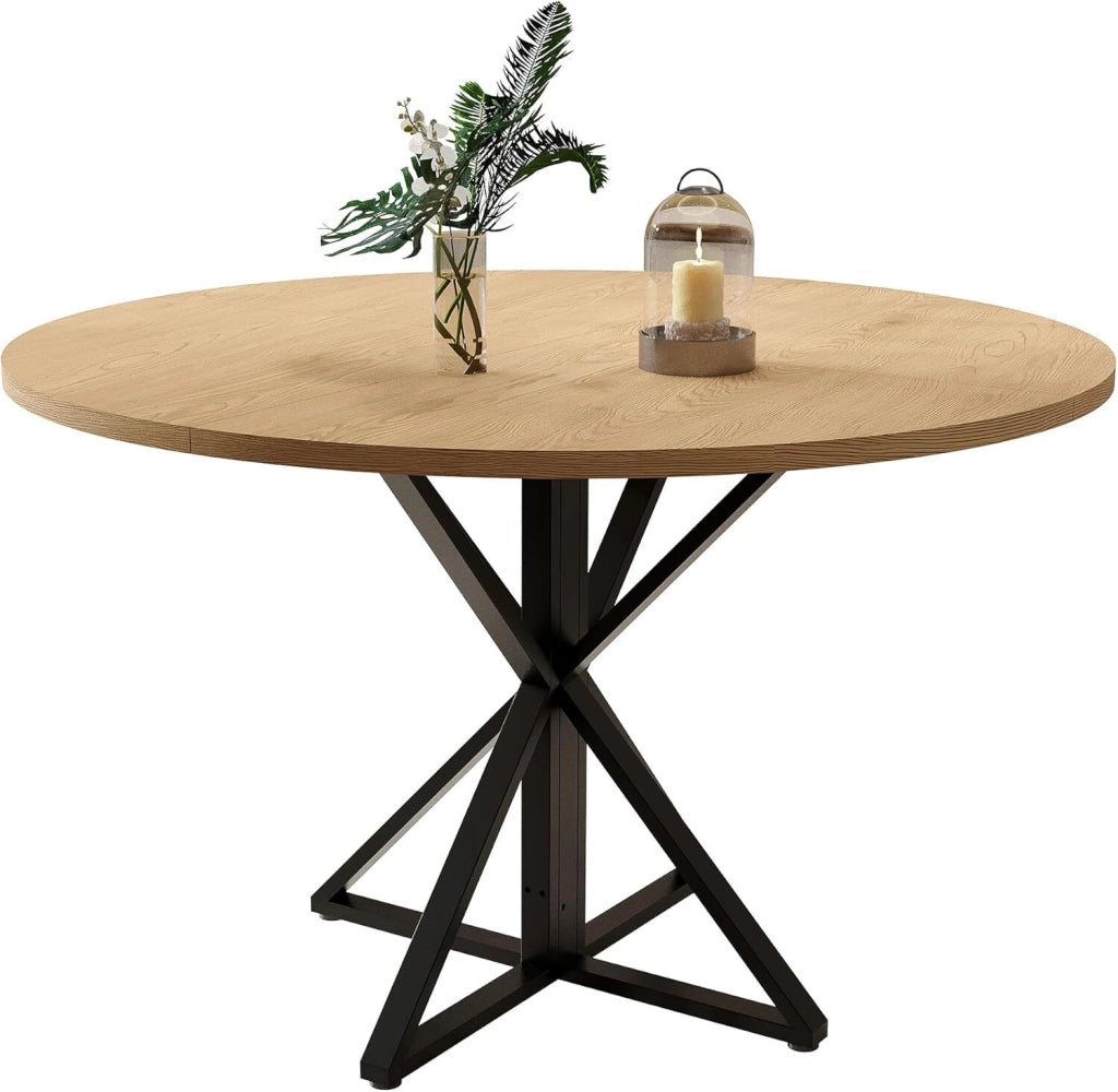 Tavolo da Pranzo Rotondo 120 cm per 4-6 Persone Struttura Metallo - Legno Naturale
