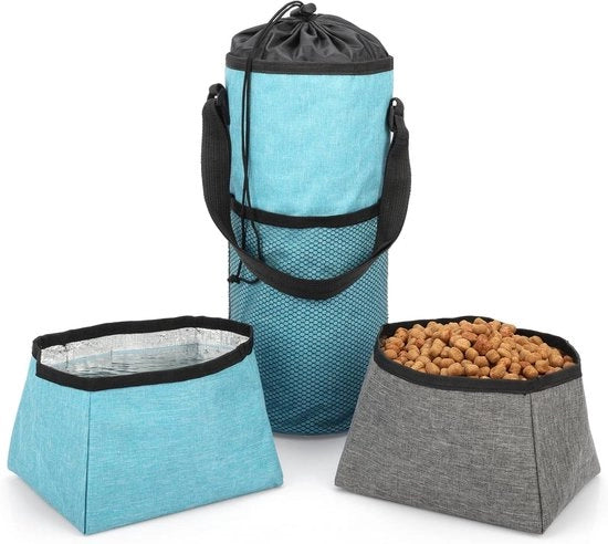 Portatile per cani da campeggio con contenitore cibo e acqua, riutilizzabile e pieghevole