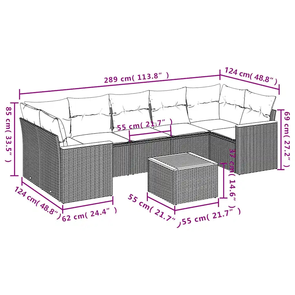 Set Divani da Giardino 8 pz con Cuscini Grigio in Polyrattan 3225816