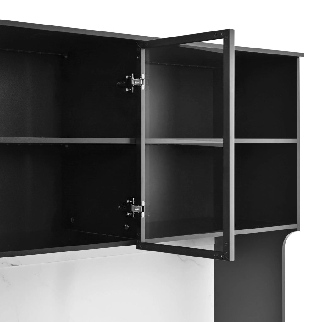 Mobile alto in MDF bianco e nero con LED e finitura marmo