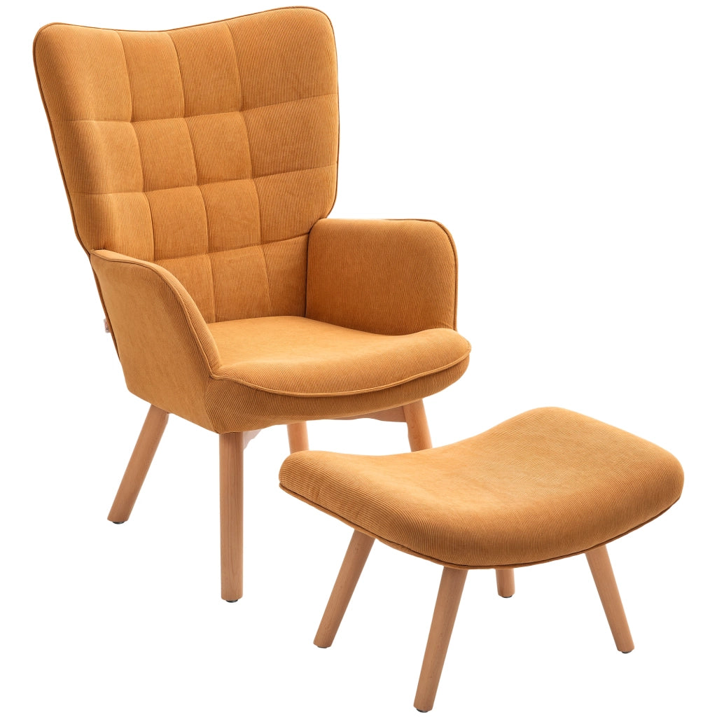 Poltrona Relax con Poggiapiedi e Gambe in Legno ¨C Minimal ¨C Tessuto Cord Marrone
