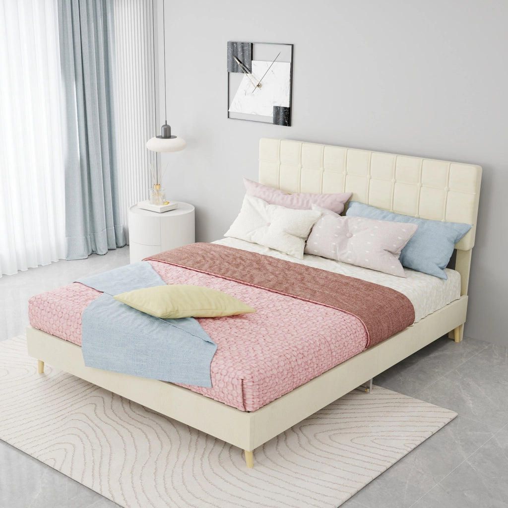 letto in velluto beige 140 x 200 cm