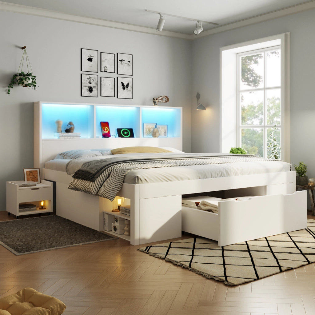 Letto matrimoniale 140x190 cm bianco con contenitore