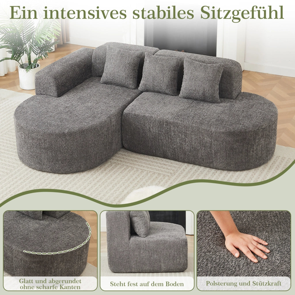 Divano angolare ULEVR con chaise longue a sinistra, 3 cuscini schienale, rivestimento in ciniglia grigio antracite