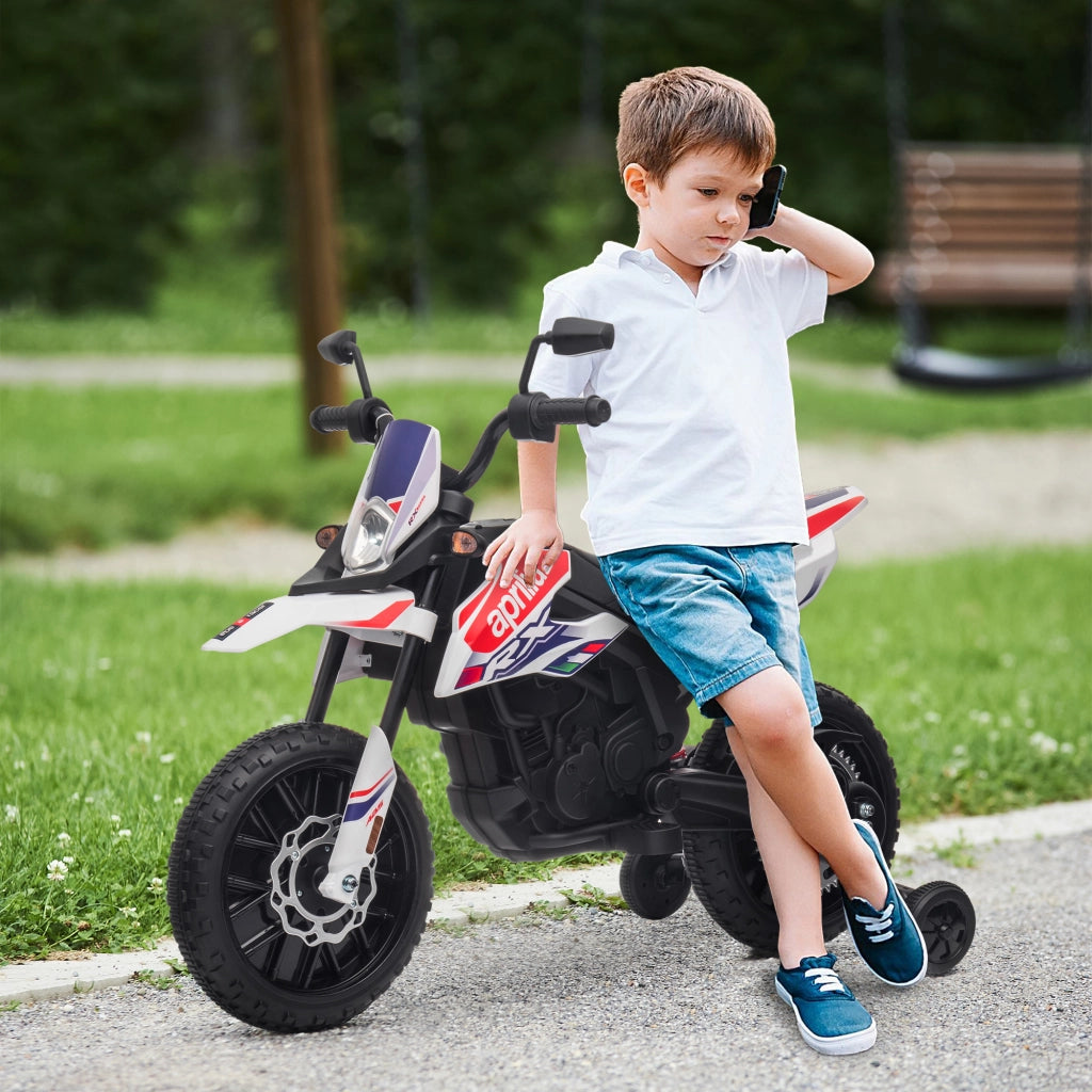 Moto Elettrica per Bambini 3+ Anni con 12V Doppi Motori e Rotelle Rimovibili Capacità 30kg Bianco