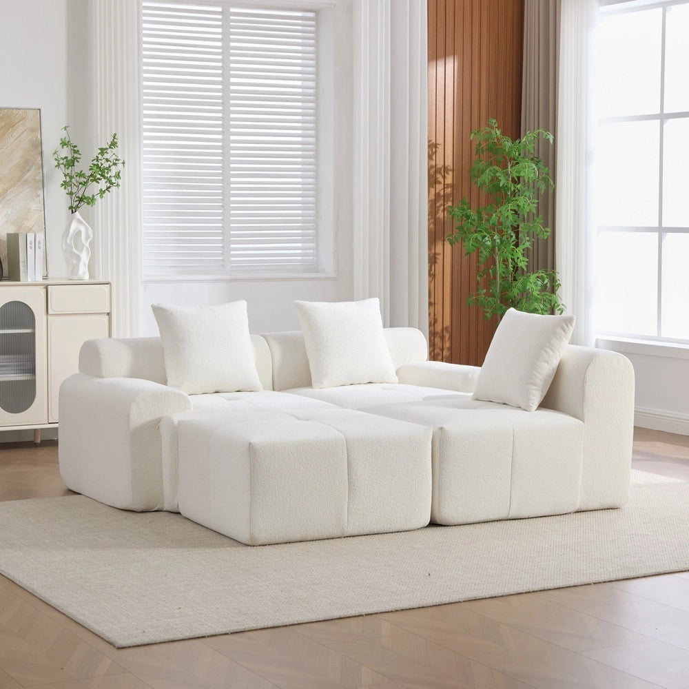 Divano Angolare Modulare 3 Posti con Poggiapiedi ¨C Xylo ¨C Beige, Memory Foam, 268x102x78 cm