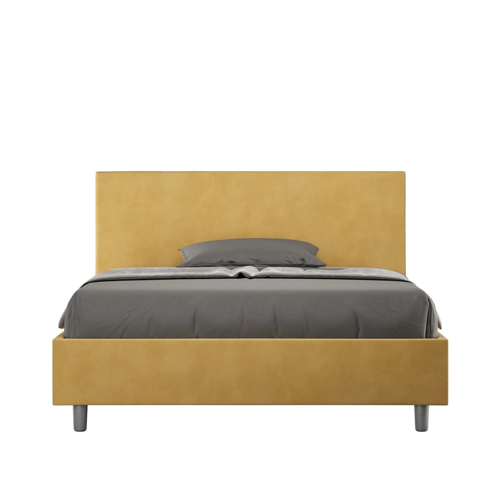 Letto Matrimoniale Extra Large 200x210 cm con Rete e Contenitore Adele Ocra