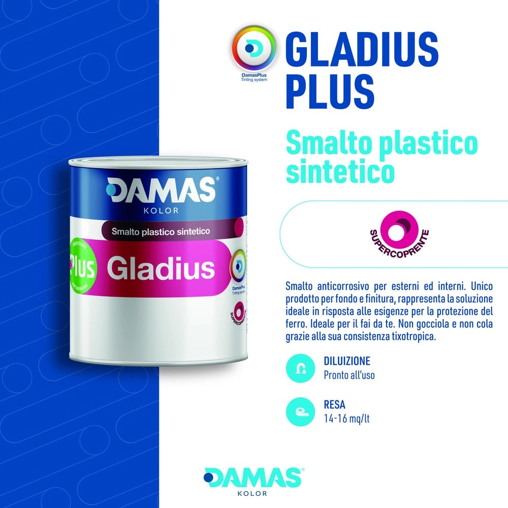 Damas gladiusplus lucido smalto antiruggine fosfato di zinco ferro *** formato 0,750 lt, colore- 10 argento, confezio...