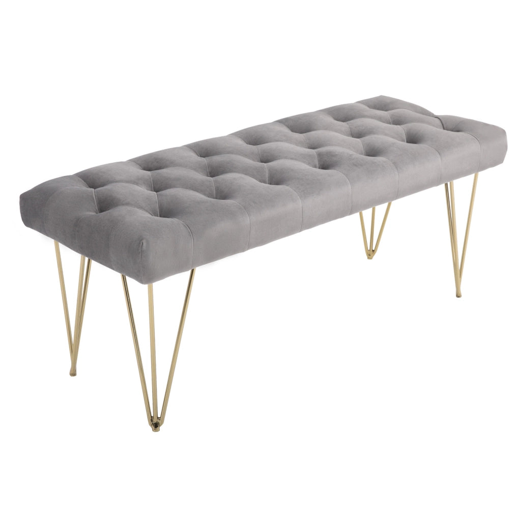 Panca da ingresso in velluto grigio 116x44,5x49 cm