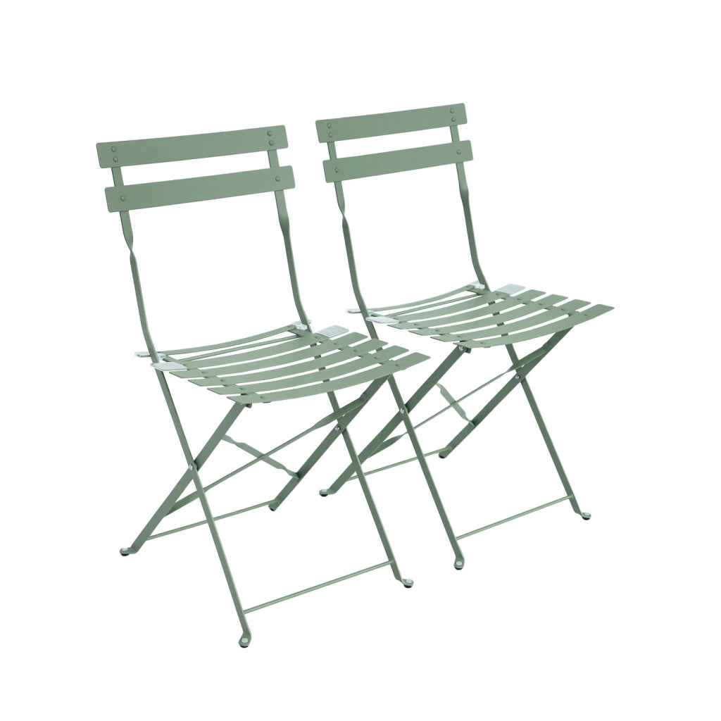 Set 2 sedie da giardino bistrot pieghevole in metallo, verde grigio