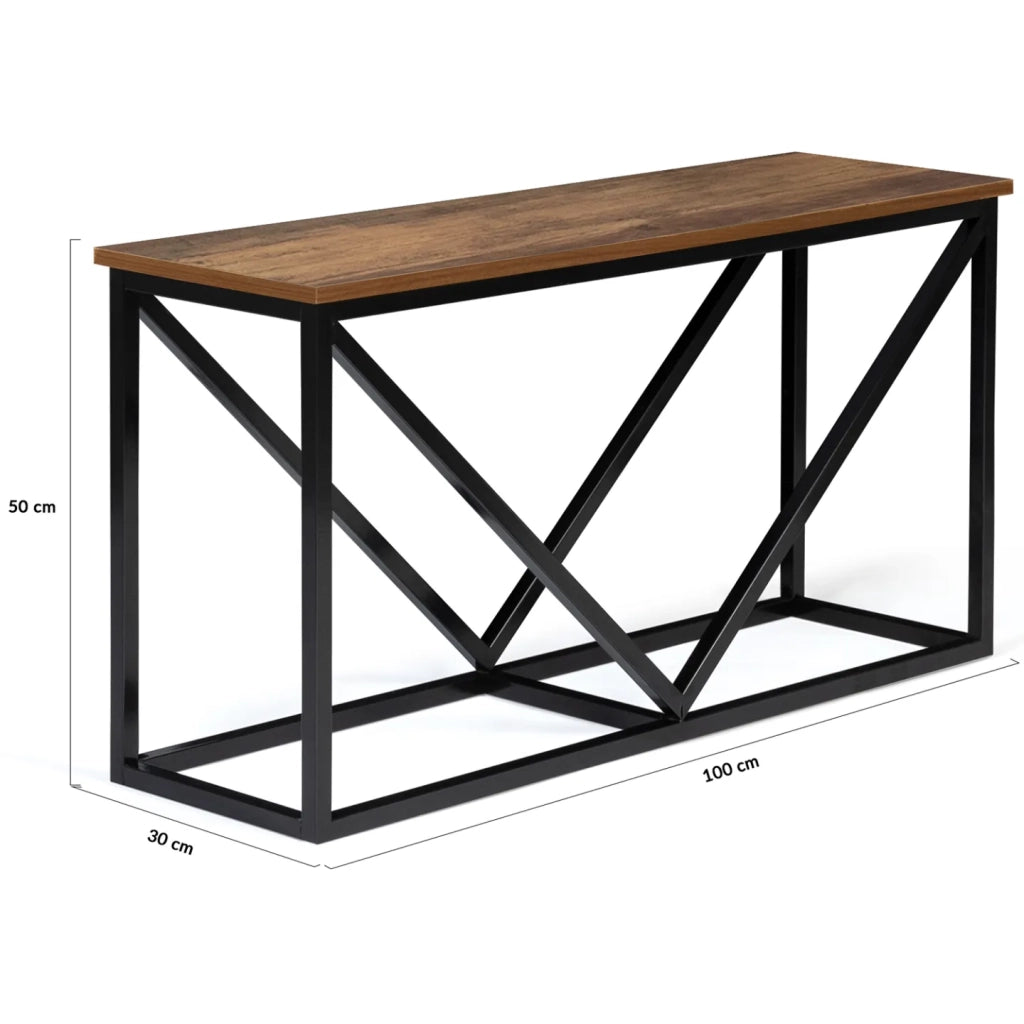 IDMarket - Portalegna per camino orizzontale in acciaio nero e piano effetto invecchiato con design industriale DAYTON